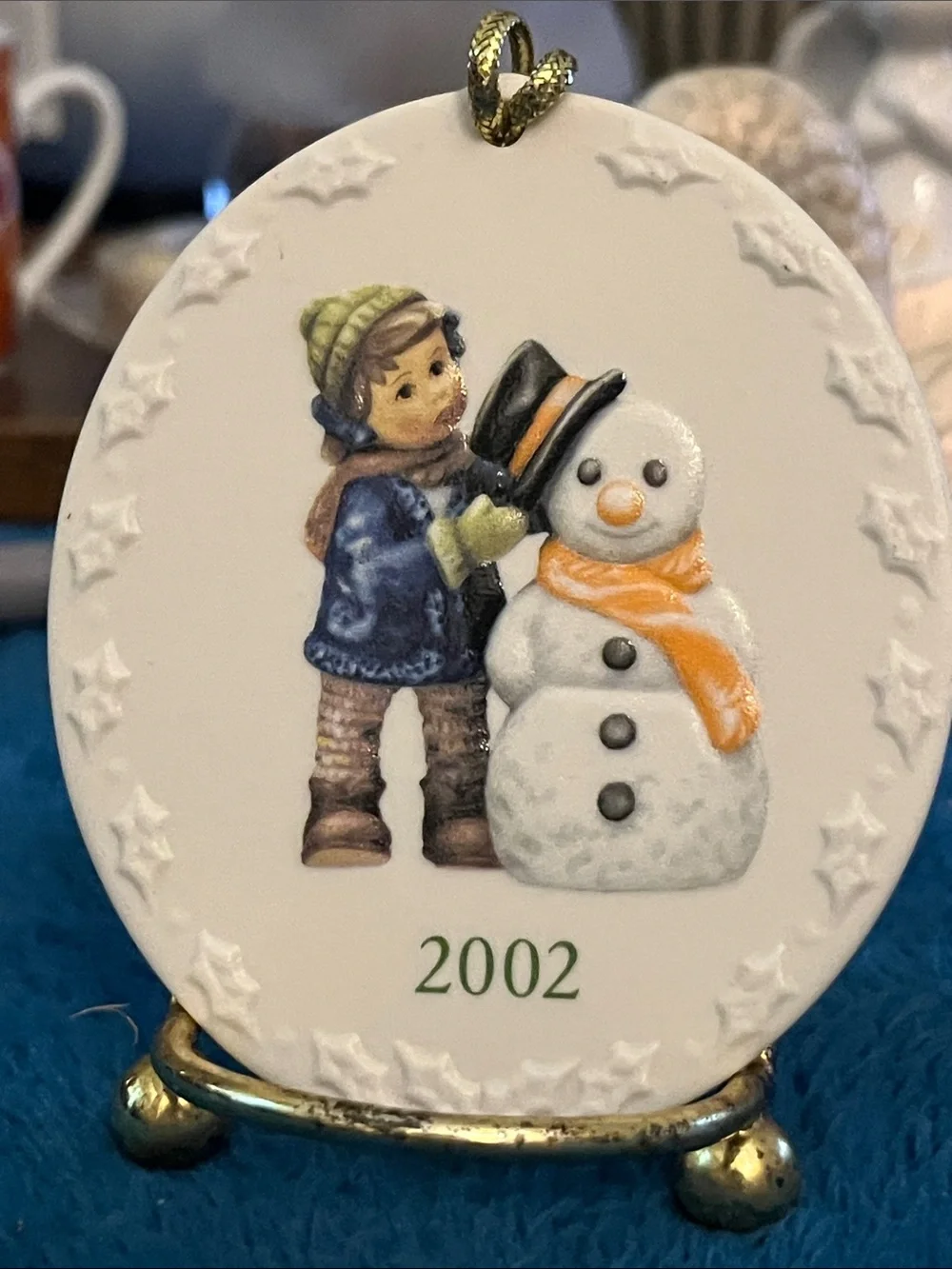 Berta Hummel White Ceramic Snowman Ornament with Orange Scarf 2002 023